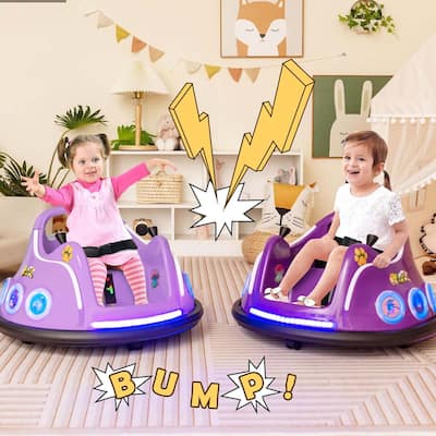 12V Children Remote Control Ride Bumper Cars W/ LED Lights & Music