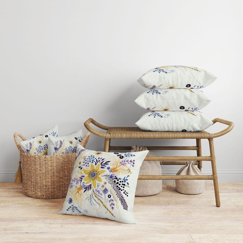 Enchanting Bouquet Faux Suede Reversible Throw Pillow Yellow and Purple