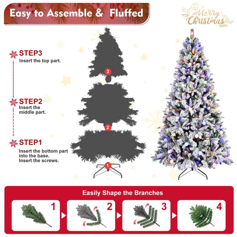 PE and PVC Floceked Christmas Tree with Lights - N/A