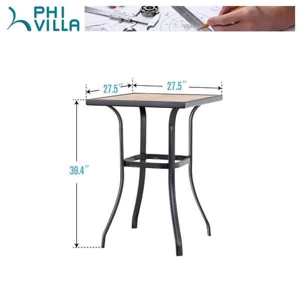 dimension image slide 1 of 3, Patio Bar Table Outdoor Metal Bar Table Square Bistro Bar Table
