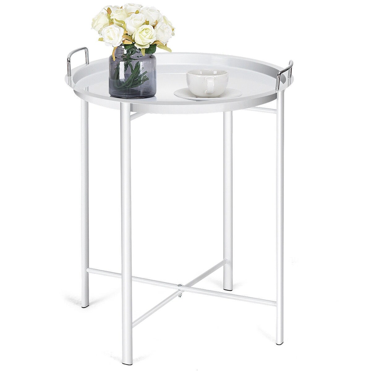 Shop Costway Metal Tray Table Round End Table Sofa Sidetable