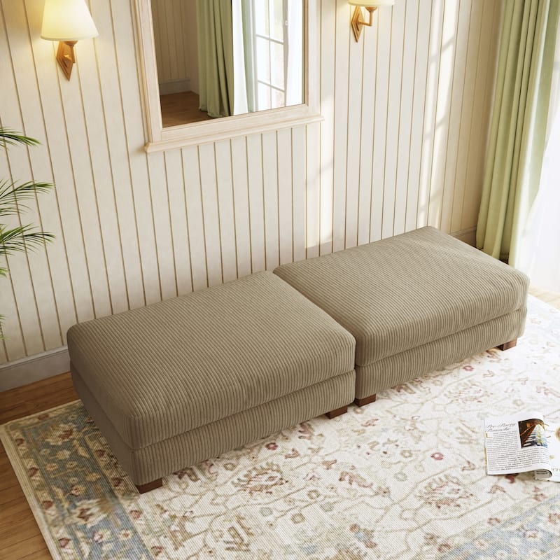 Corduroy Modern Ottoman with Wood Legs Set of 2