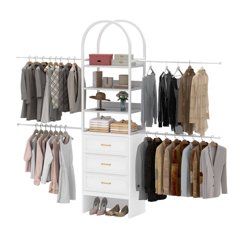 Wall-Mounted Clothing Storage Rack Multi-Functional Closet Organizer System with Adjustable Rods and Shelves