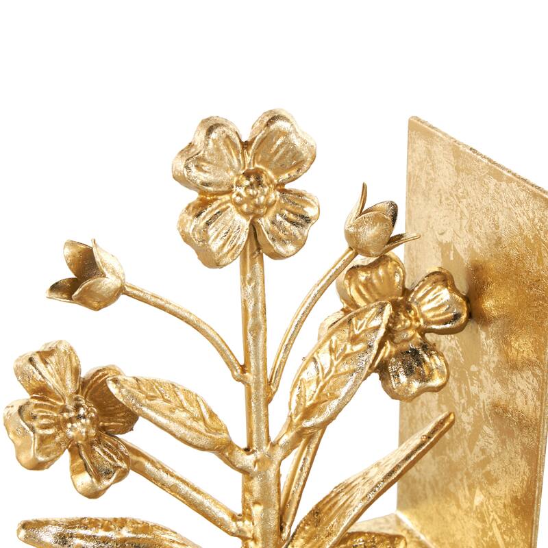 Metal Floral Decorative Bookends with Shimmer Details - Set of 2 Gold - Roche River Decor - 3"W x 6"L x 7"H
