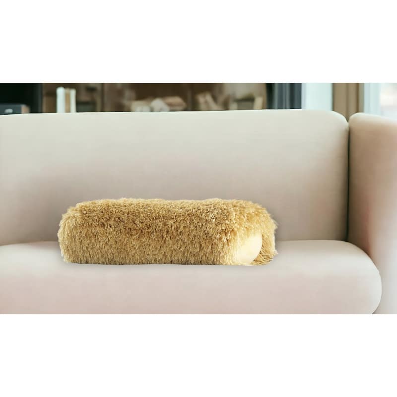 HomeRoots 5" X 20" Yellow Bolster Shag Throw Pillow - Bed Rest - Polyester