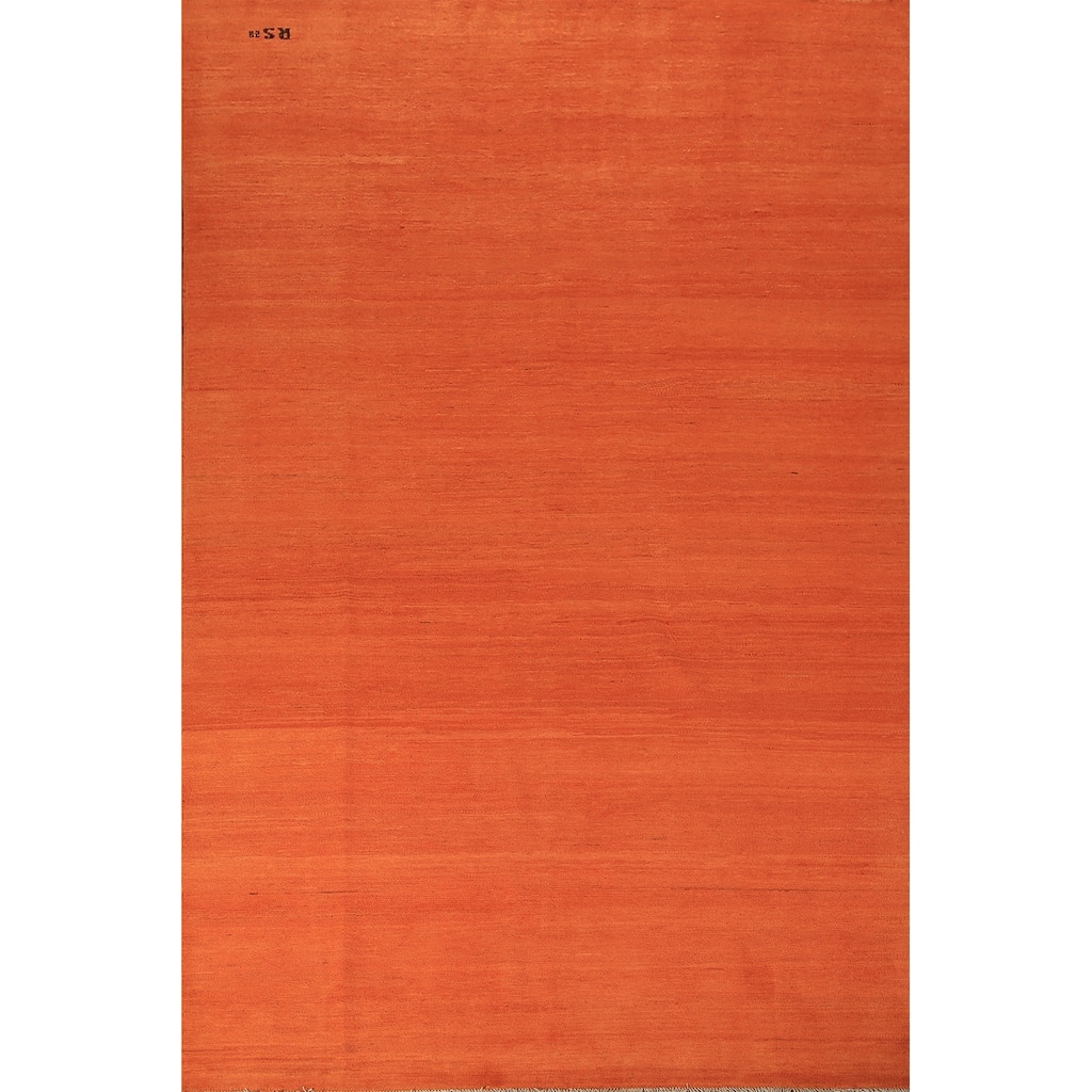 Modern Gabbeh Area Rug Hand-Knotted Oriental Orange Wool Carpet - 6'8" x 9'5"