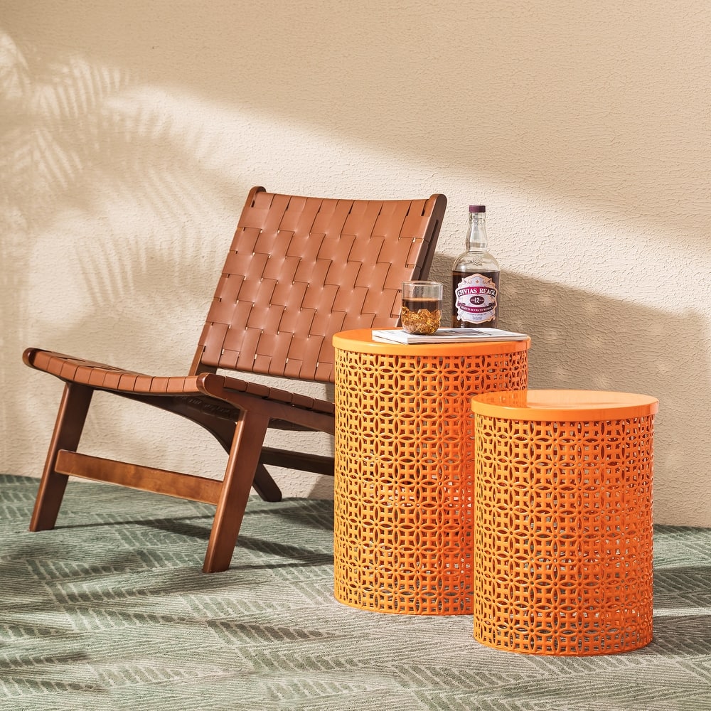 Glitzhome Set of 2 19.25"H & 16.5"H Multi-functional Metal Outdoor Table Garden Stool