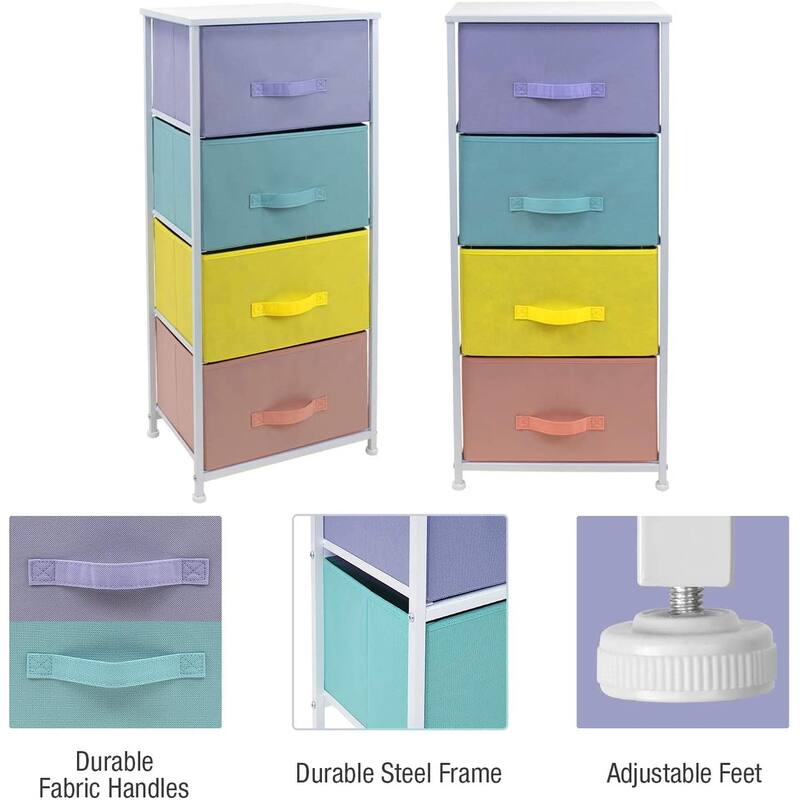4 Drawer Bedside Nightstand Chest Tower Bedroom Dresser, Pastel Colors