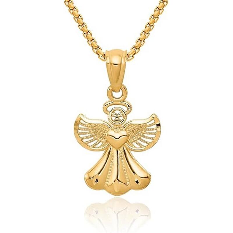 Curata 14k Yellow Gold 18" Diamond-cut Heart Angel Pendant Necklace - 20x12mm