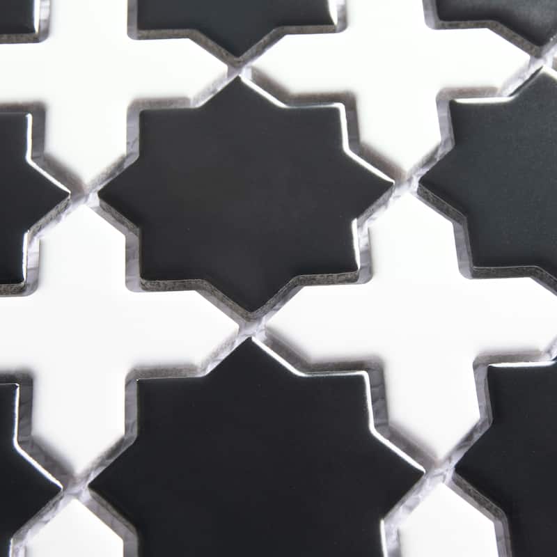 Merola Tile Metro 2" Star Matte Black with Matte White Cross 11-7/8" x 11-7/8" Porcelain Floor and Wall Tile