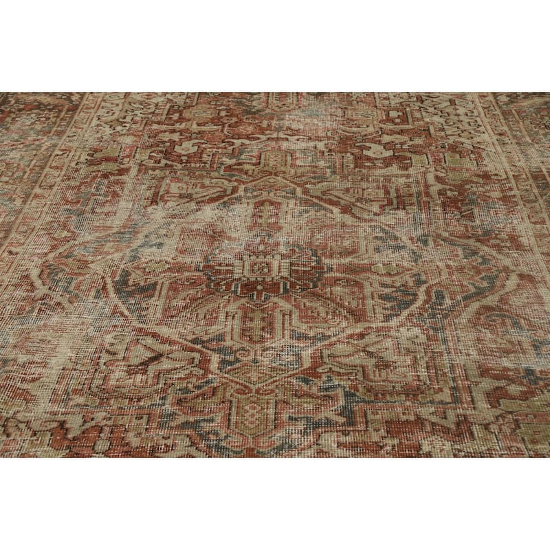 Hand Knotted Oriental 100% Wool Carpet Traditional Medallion Oranges & Rust Heriz (serapi) Area Rug - 11' 6'' X 7' 9''