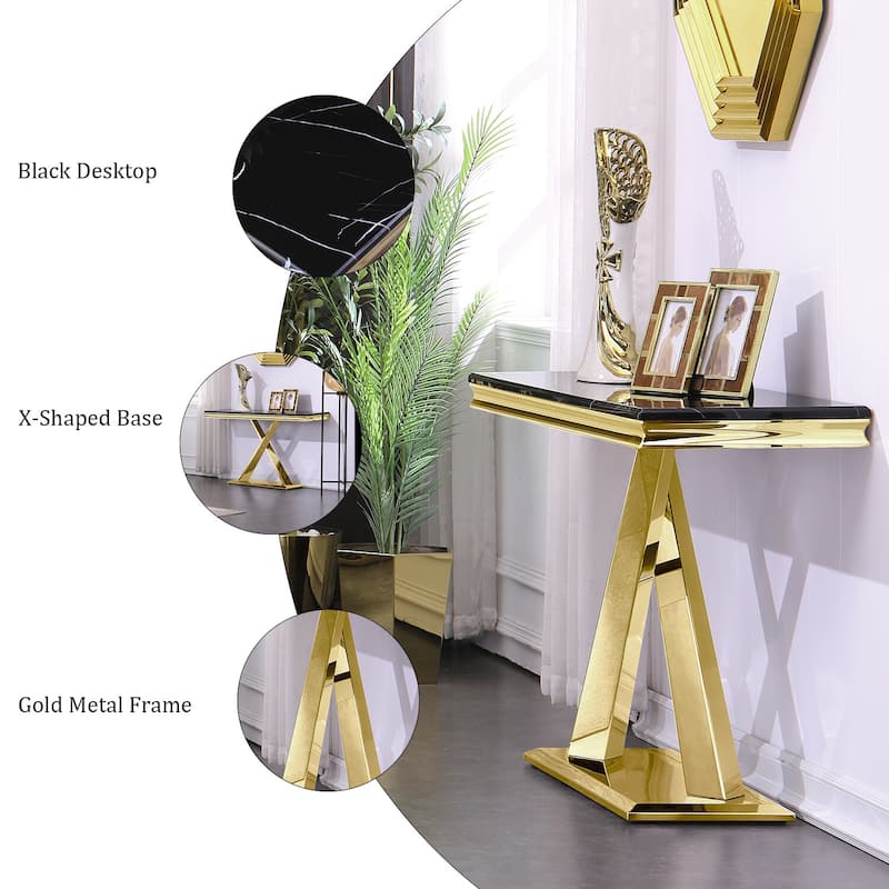 Sofa Entryway Table with X Base and High Gloss Top