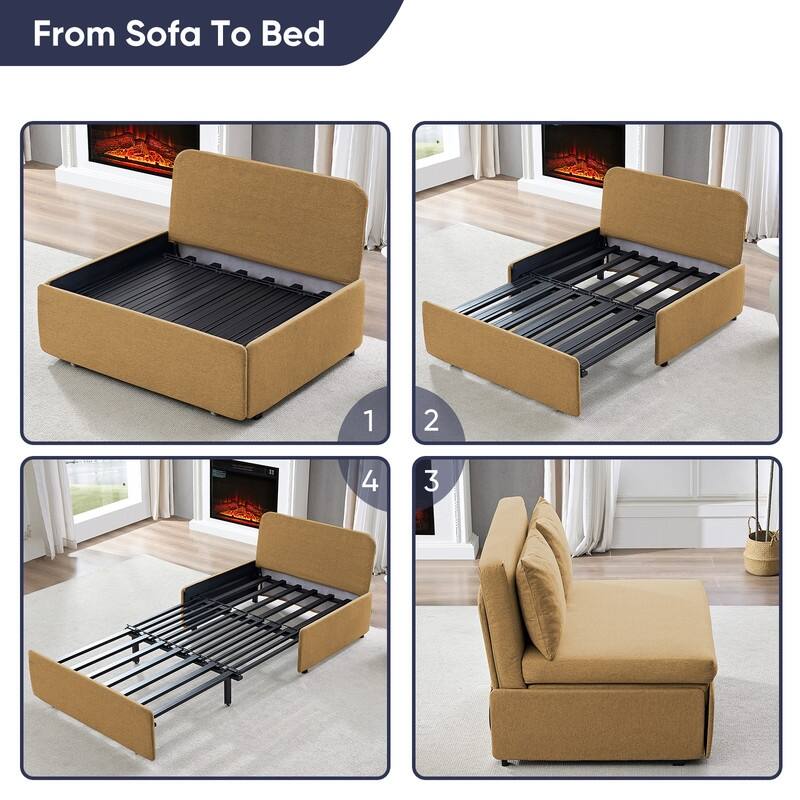 Mixoy Full Size Queen Size Sofa Bed,2 in 1 Convertible Linen 1-Seater/Loveseat Sleeper Sofa Couch with Cushions