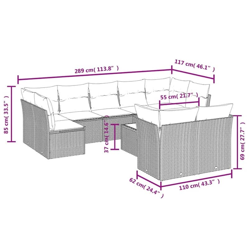 vidaXL Garden Sofa Set Gray - 21.7 x 21.7 x 14.6