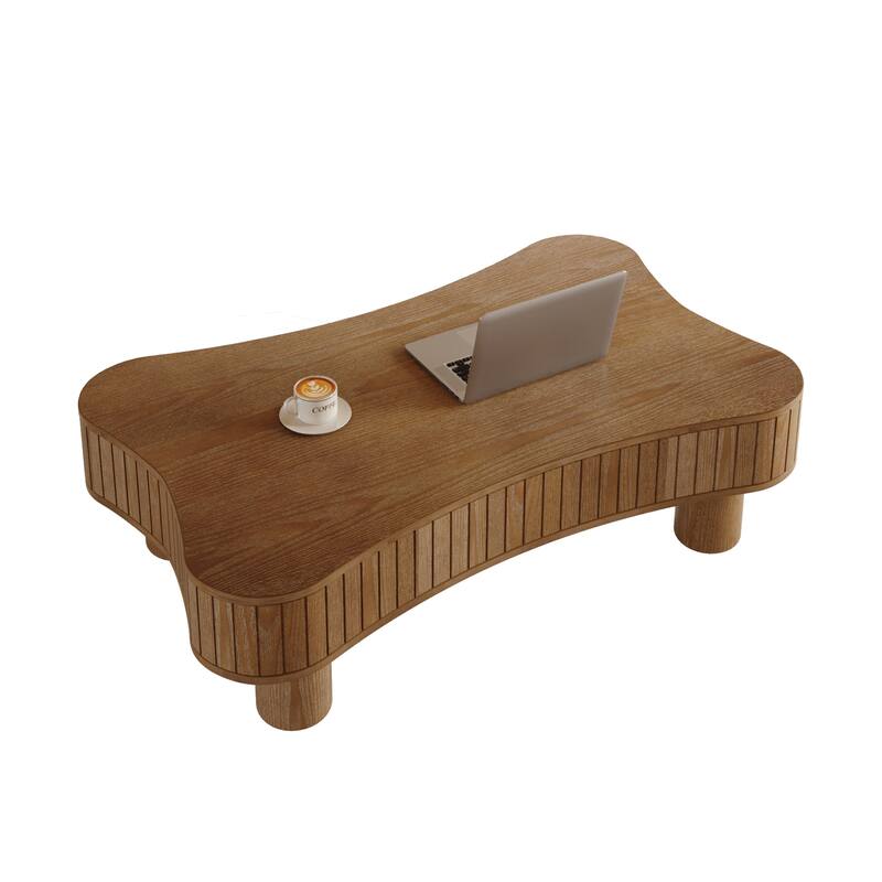 Lift Top Coffee Table for Living Room 42" Fluted Panel Hidden Storage, Silent Hydraulic Lift, Curved Safety Corners,Natural Wood