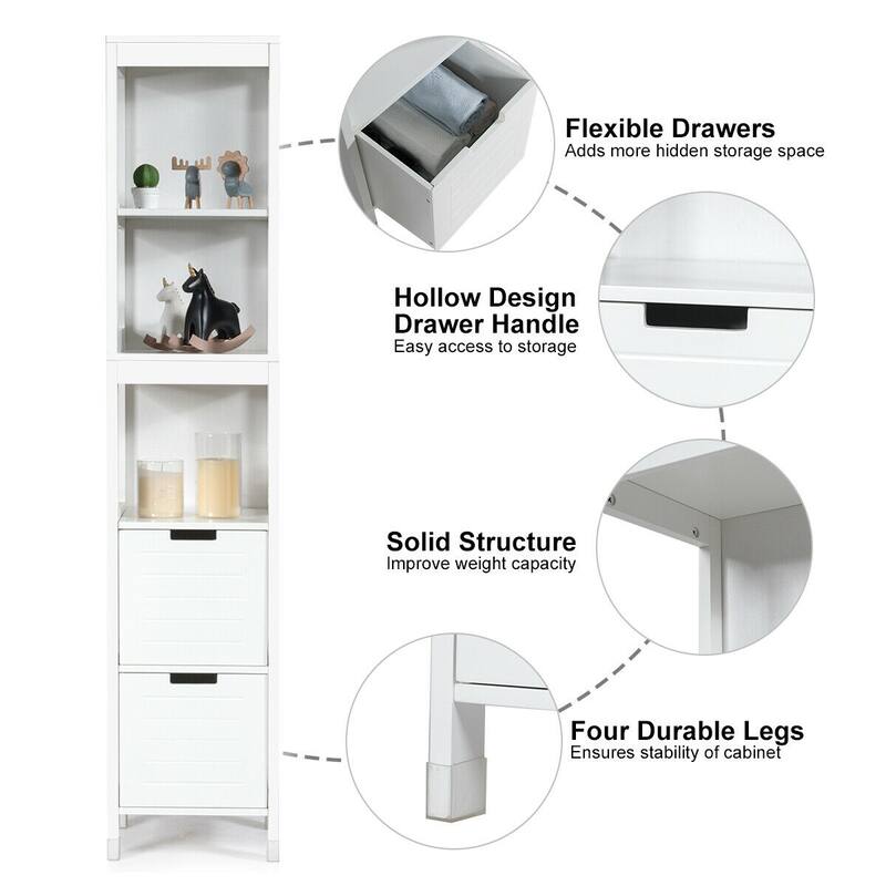 Gymax Bathroom Floor Cabinet Multifunctional Storage Organizer 5Tier