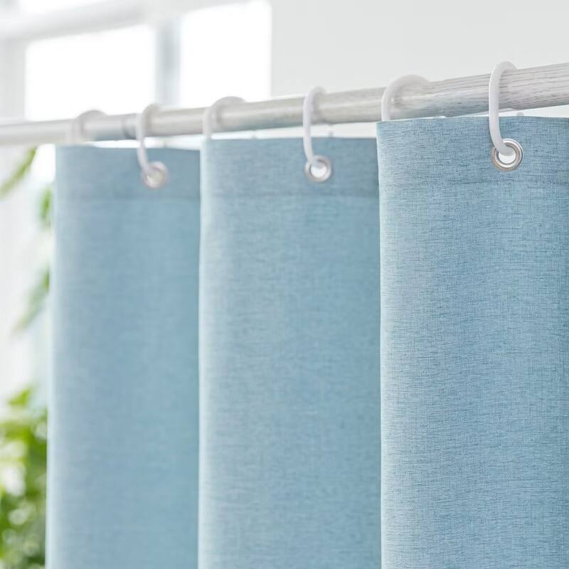 Linen Texture Shower Curtain with 12 Plastic Hooks Included