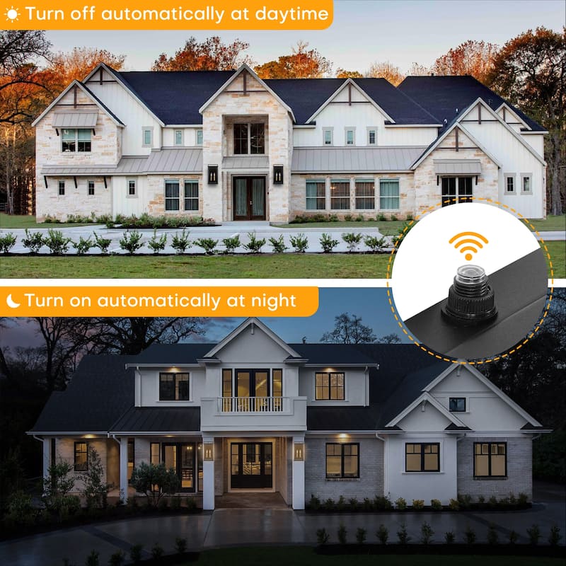 1-Light Black Dusk to Dawn Outdoor Wall Lantern with Mirror Glass - W8.11" x D5.9" x H15.35"