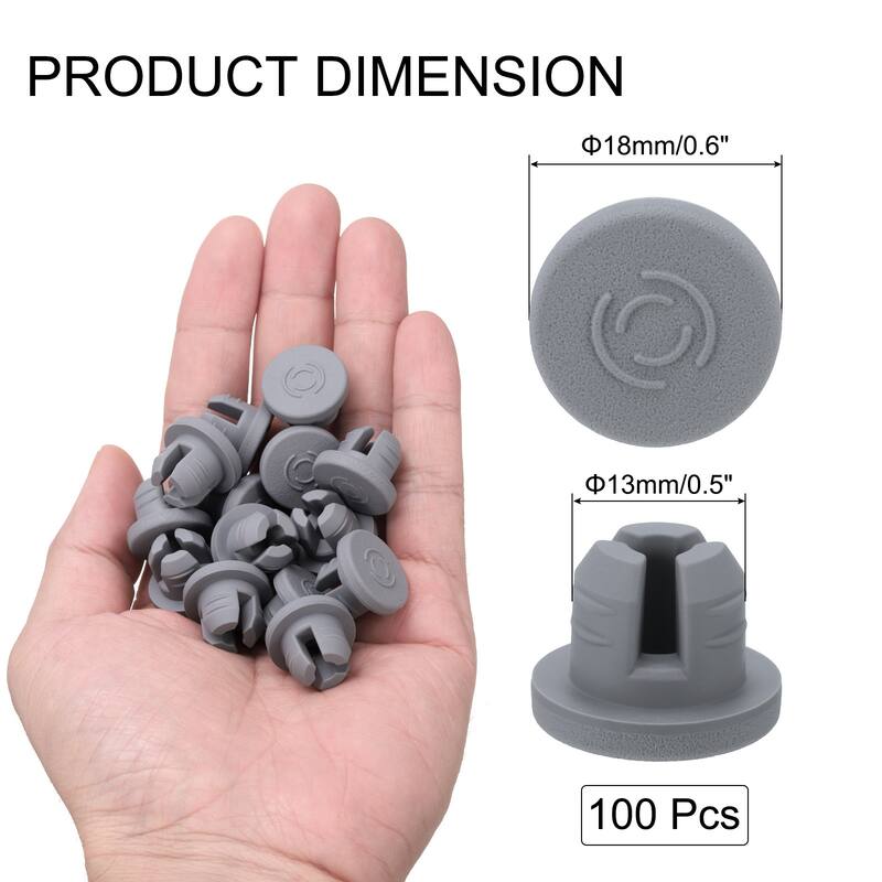 13mm/0.5" Vials Rubber Stoppers, Three Legs Butyl Rubber Stopper, Grey - 100Pcs