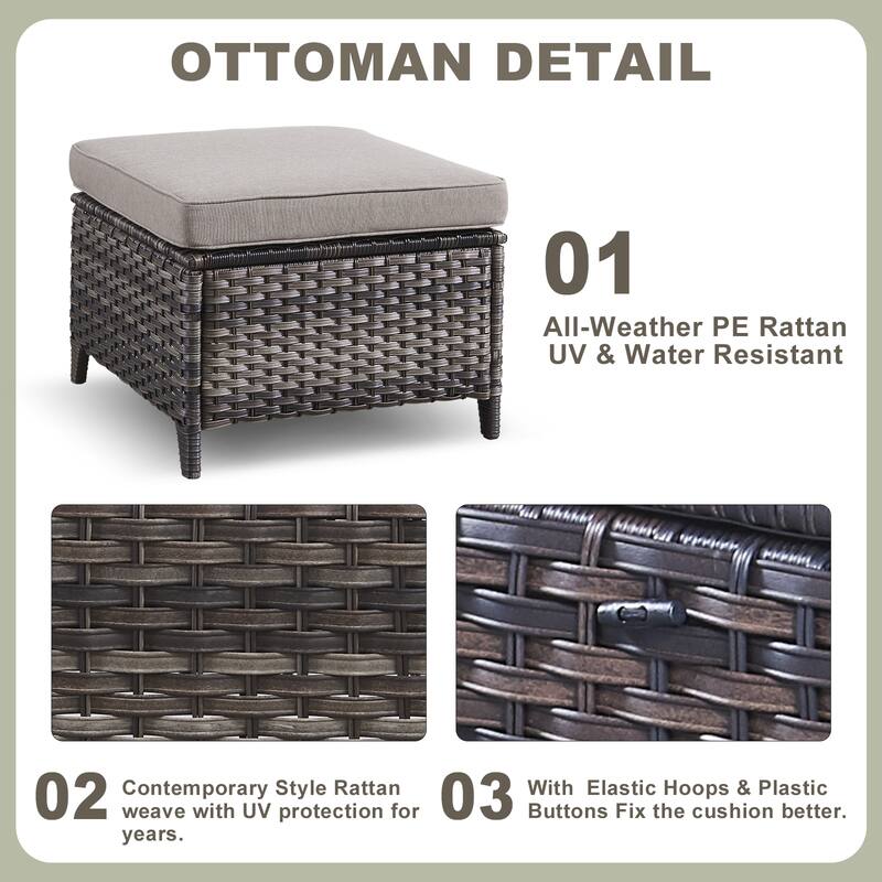 Pocassy 5-Piece Patio Furniture Wicker Chairs with Ottomans & Table