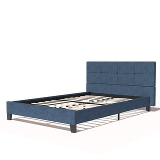 Upholstered Linen Platform Bed/Metal Frame with Tufted Square Stitched ...