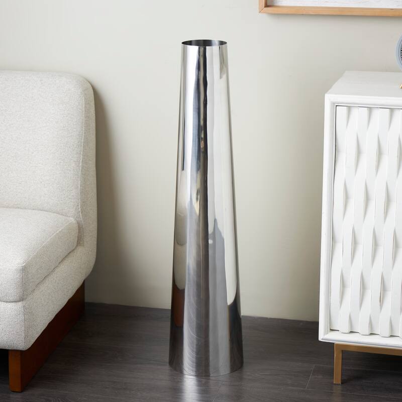 Gold or Silver Stainless Steel Metal Minimalistic Tall Floor Cone Vase - Silver - 9"W, 36"H