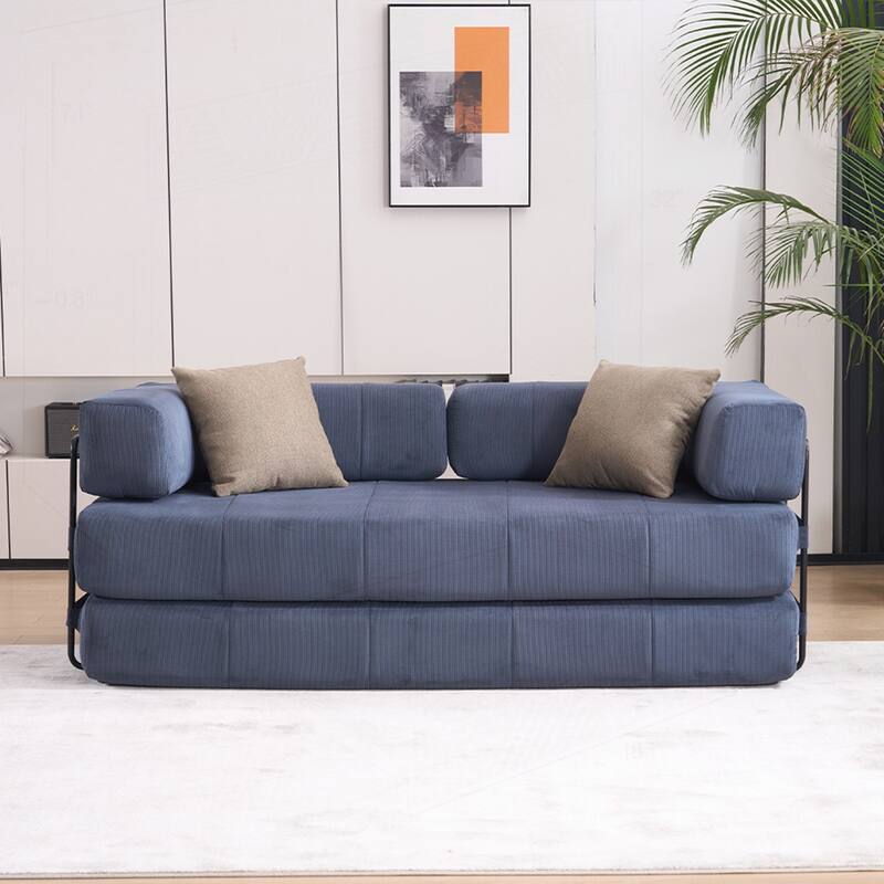 Versatile Convertible Sofa Bed with Plush Pillows for Any Living Space - Blue