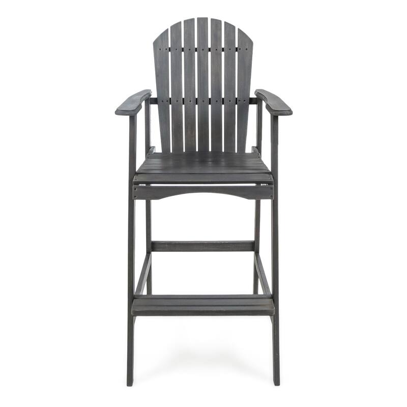 Outdoor Barstool Chair Set of 2, Rustic Slatted Back, Dark Gray Wood