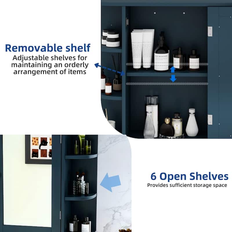 Wall Mounted Bathroom Medicine Cabinet with Mirror Door and Removable Shelf