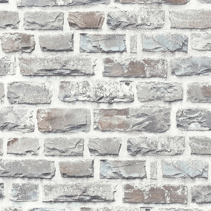Galerie Wallcoverings Bricks and More Collection Stone Brick Matte Finish Vinyl on Non-woven Wallpaper Roll - 33-feet long x 21-inches wide - Grey