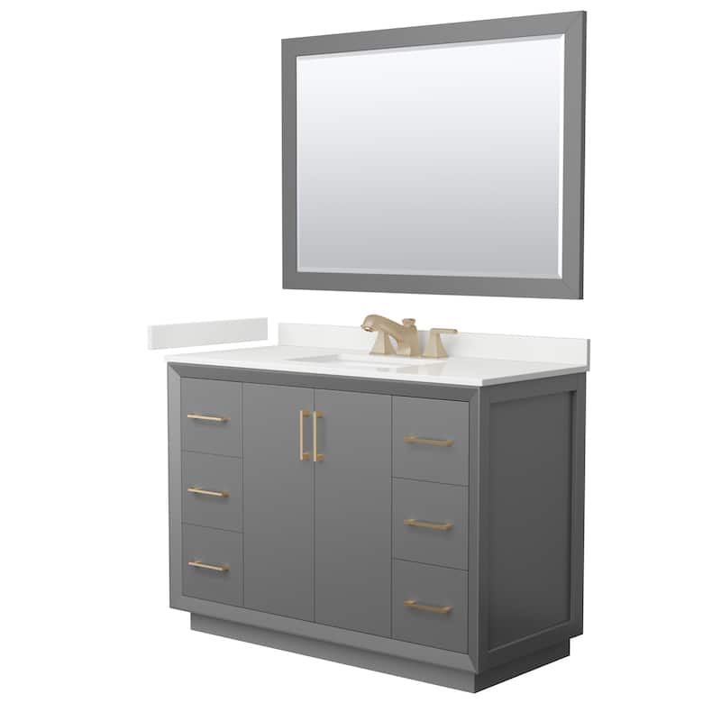 Wyndham Collection WCF414148S-QTZ-US3M46 Strada 48" Free Standing - Dark Gray / White Quartz Top / Satin Bronze