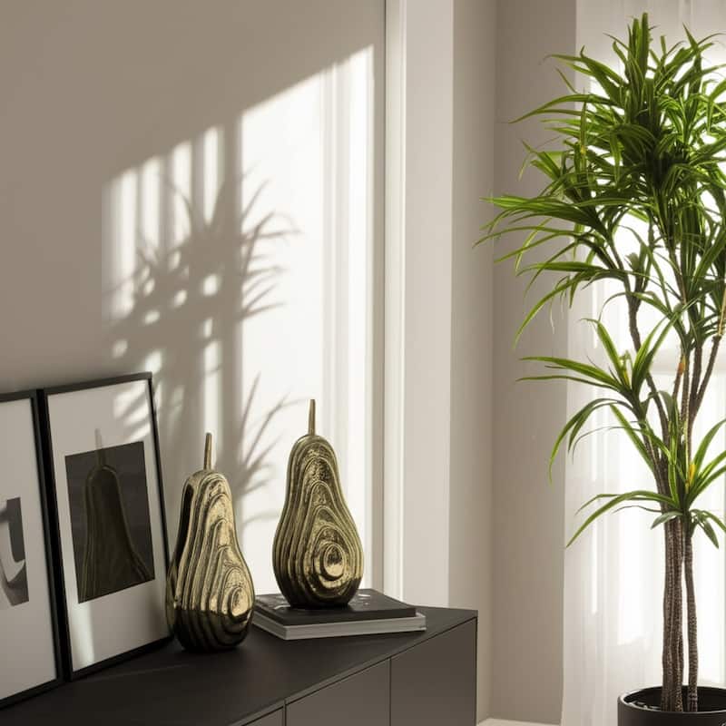 Aluminum Oval Pear Sculpture with Modern Textured Design - 8" Gold - 4" x 4" x 8" - Gold - 4" x 4" x 8"