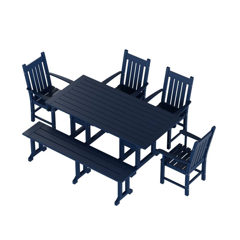 Laguna Hdpe All Weather Outdoor Patio Dining Set with Rectangle Table, Arm Chairs and Bench (6-Piece Set)