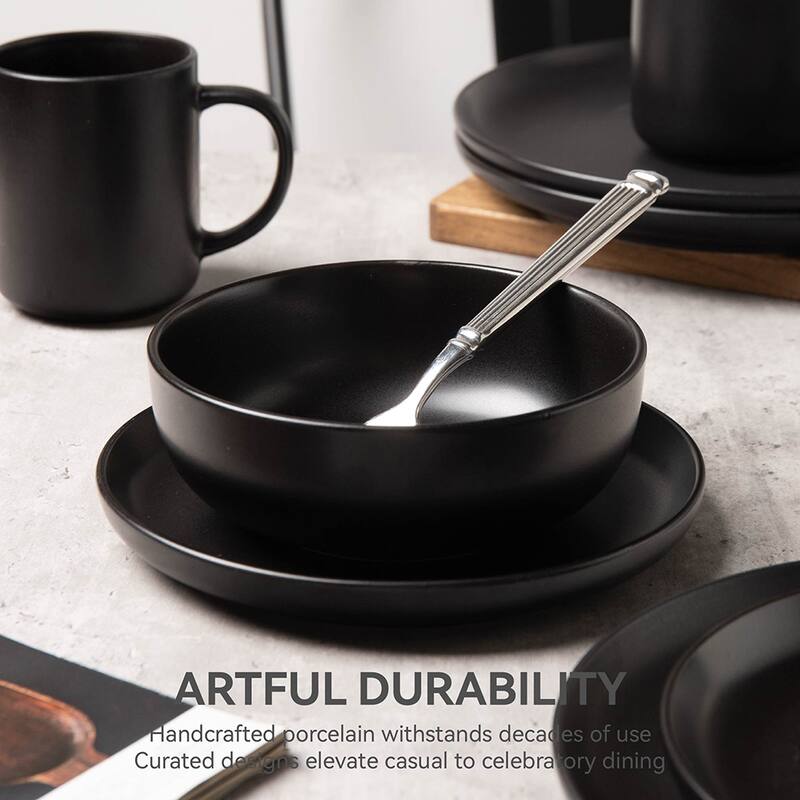 12PCS Stoneware Dinnerware Set, Microwave Dishwasher Safe Stackable