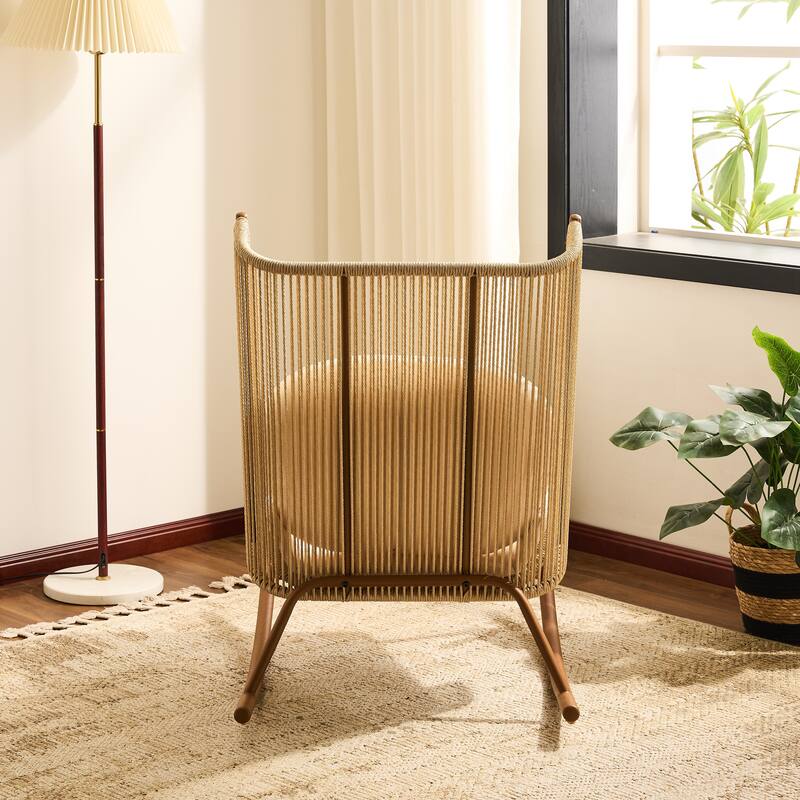 Christopher Knight Home - Outdoor Rocking Chair with PE Rattan and Wooden Side Table Set