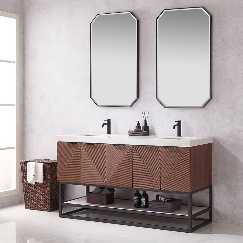 Mahon Double Bath Vanity with Composite Stone Top and Mirror