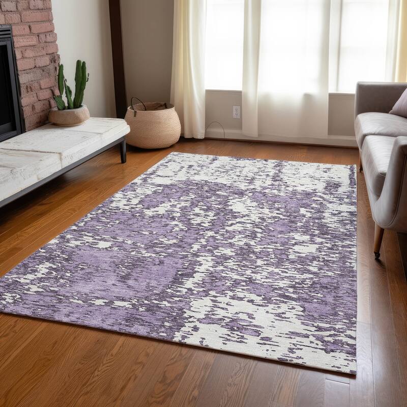 Machine Washable Indoor/ Outdoor Abstract Pixels Chantille Rug