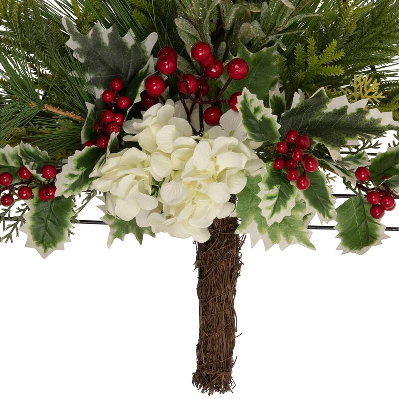 24" Pine Christmas Tree Wall Hanging Decoration with Berries and Holly