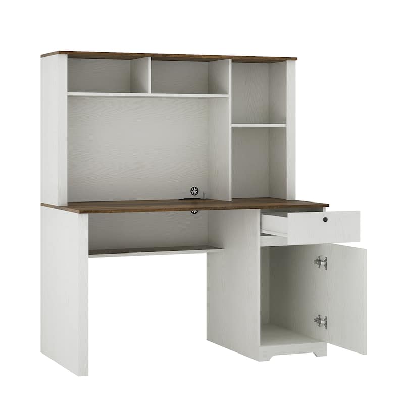 51.18" Computer Desk, Modern Executive Desk with Drawers and Cabinet, Home Office Desk with Charging Station for Work, Study