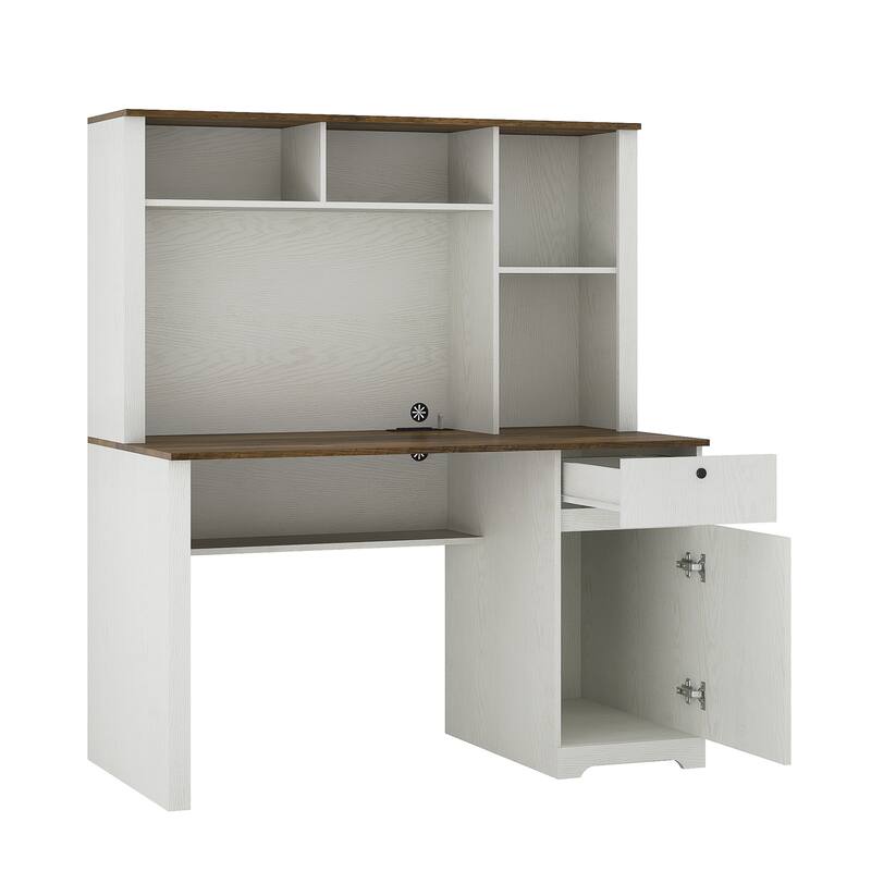 Computer Desk w/Hutch and Bookshelf Writing Desk Teens Student Desk Built-in 3 AC Outlets, 2 USB Ports and Drawers Laptop Table