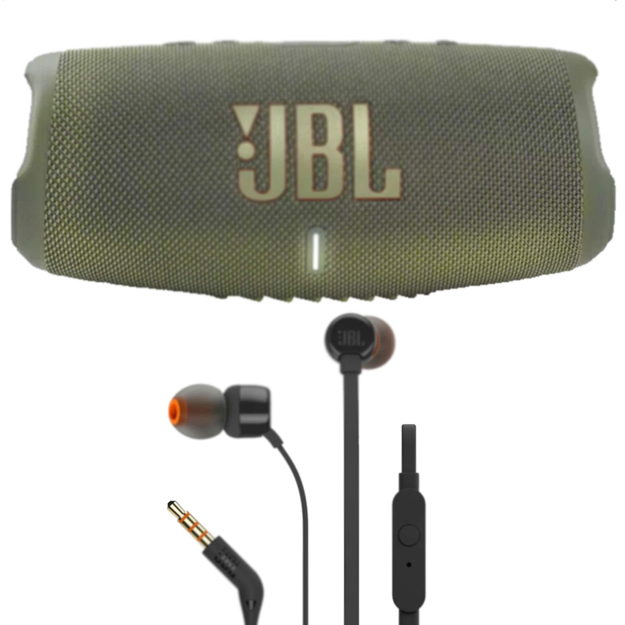 JBL Charge 5 Portable Bluetooth Speaker (Green) + JBL T110 in Ear Headphones Black