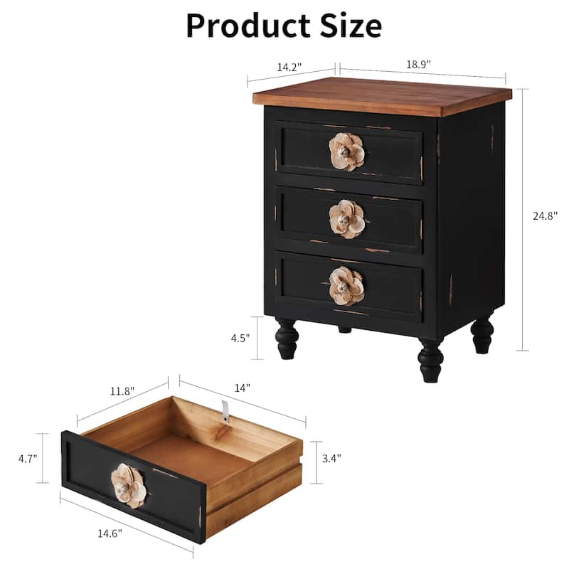 Vintage Nightstand with 3 Drawers