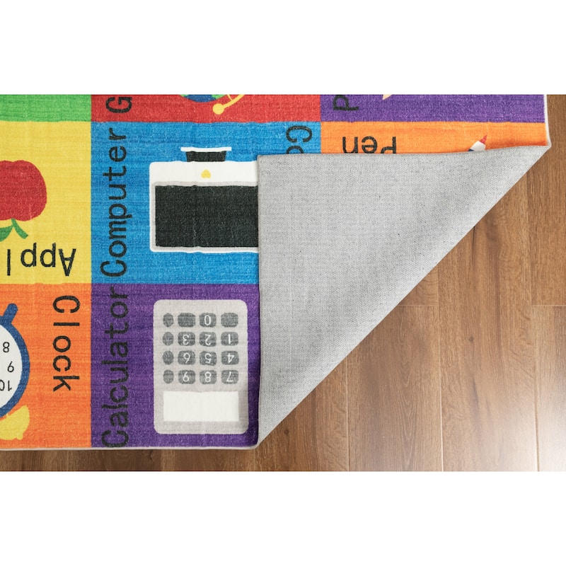 Kids Collection School Supplies Educational Area Rug