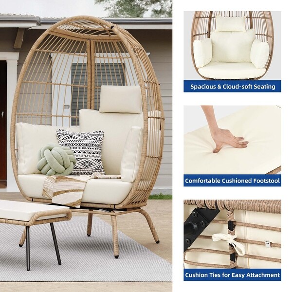 Moasis Outdoor Patio Wicker Egg Chair with Ottoman,Oversized