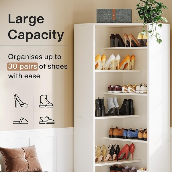 71 Inches White Wooden Corner Shoe Storage Cabinet, 8-Tier Shoe