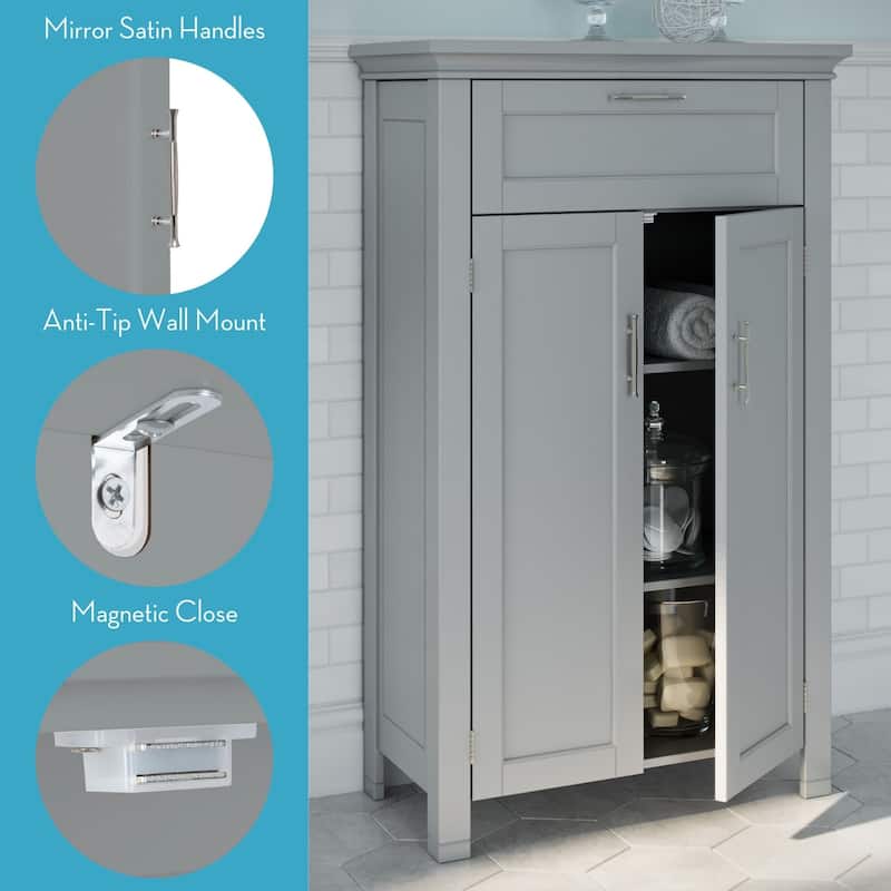RiverRidge Somerset Two-Door Bathroom and Laundry Storage Cabinet with Drawer and Adjustable Shelf - Gray - N/A