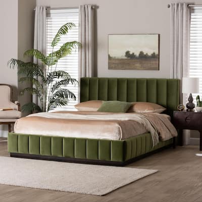 Granger Velvet Upholstered Platform Bed with Channel Tufted Headboard, Modern Low Profile Bed Frame