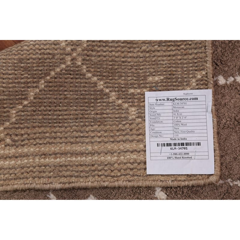 Brown Moroccan Oriental Foyer Rug Hand-Knotted Wool Carpet - 2'0"x 3'0"