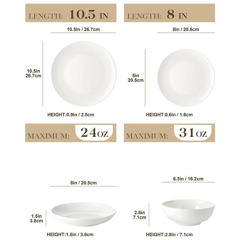 MALACASA 16-Piece New Bone China Dinnerware Set, Service for 4