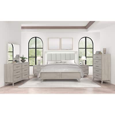 Roundhill Furniture Seluna 6-Piece Bedroom Set with Touch LED Lighting, Gray Oak Finish